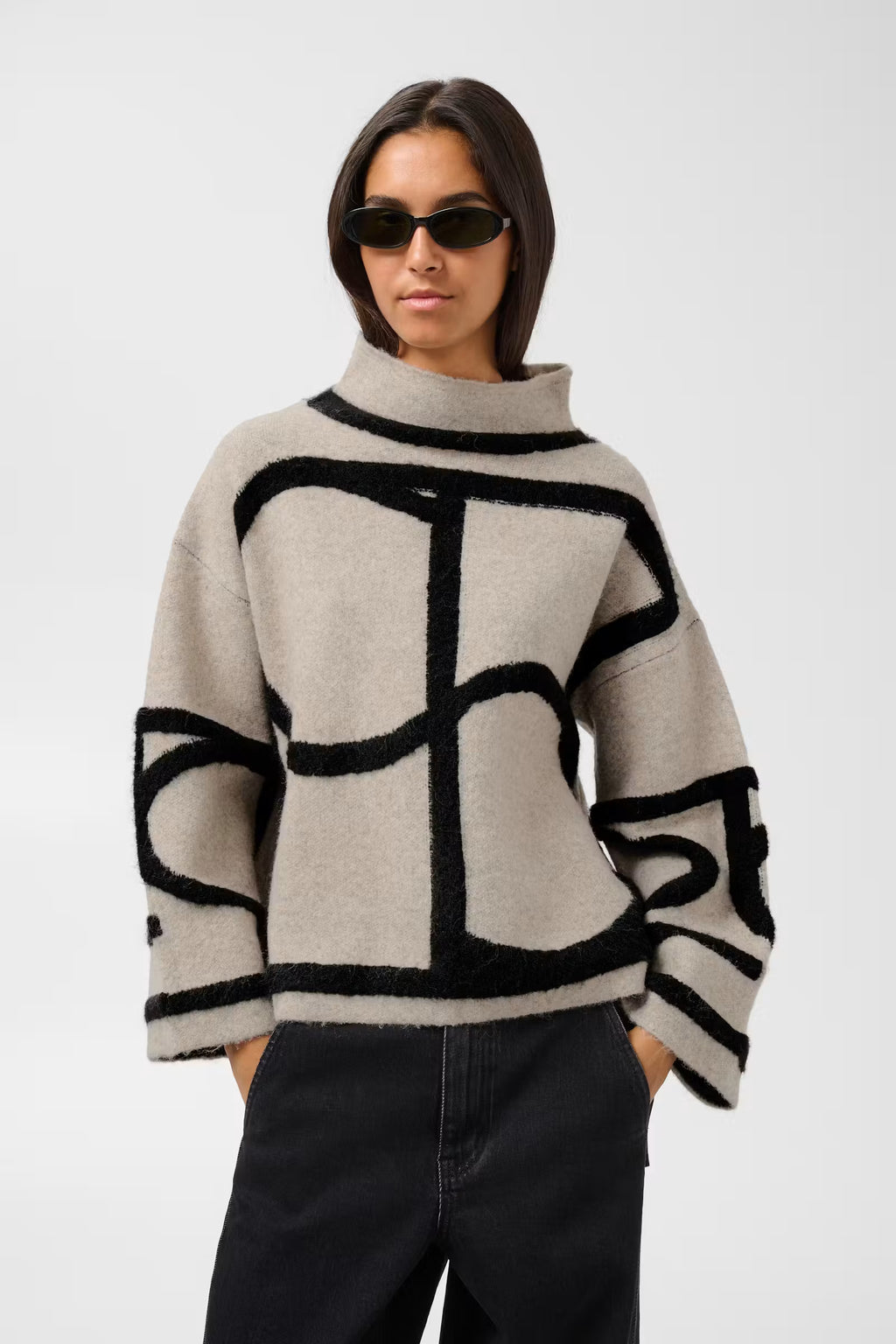 SOAKED - SOREA MONO PULLOVER 30408778 - BEIGE / BLACK MONOGRAM