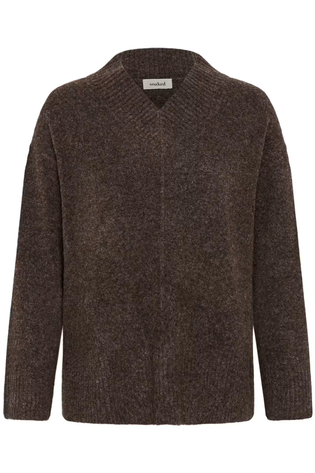 SOAKED - BEAN V-NECK PULLOVER - CHOCOLATE BROWN MELANGE