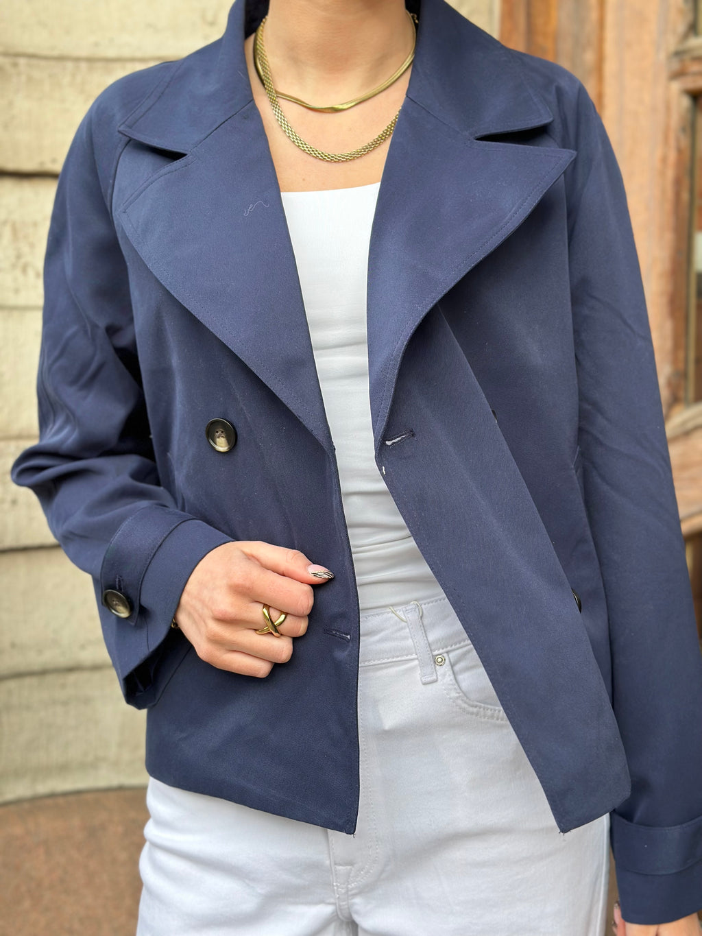 PIECES - SCARLETT LS SHORT TRENCHCOAT - MARITIME BLUE