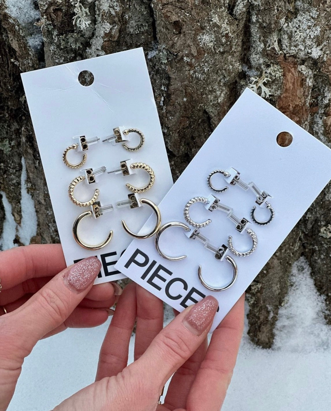 PIECES - FELLA 3-PACK EARRINGS - GOLD