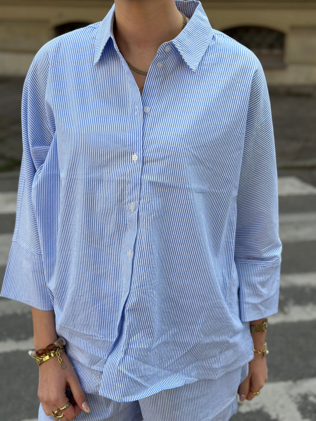 ONLY - AUGUSTA SHIRT - CLOUD DANCER/ BLUE STRIPES