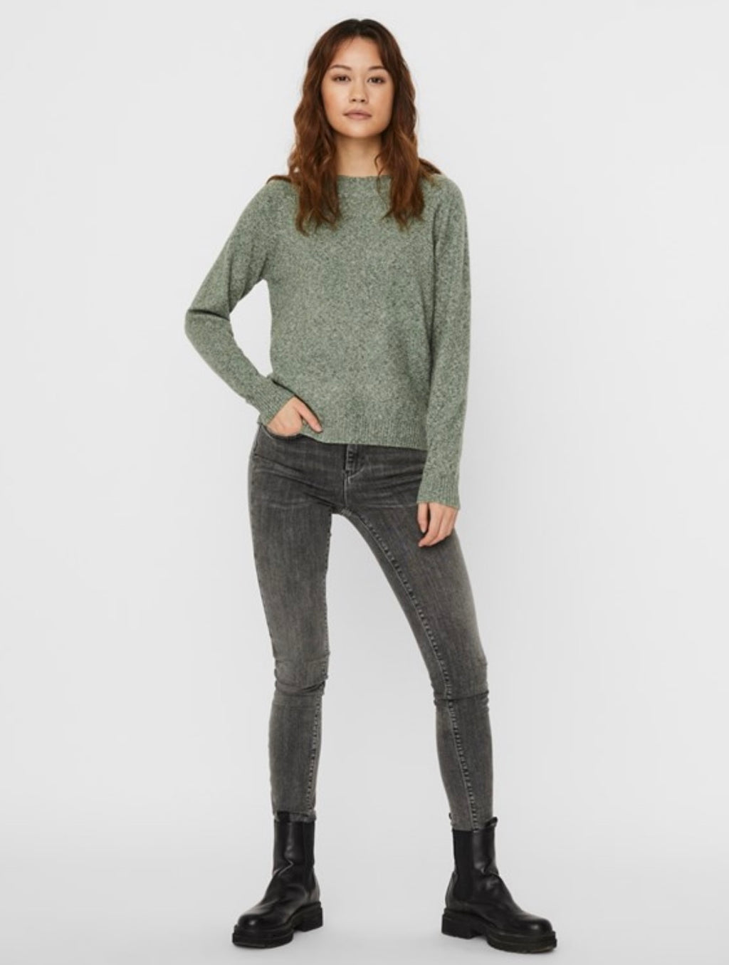 VERO MODA - DOFFY LS O-NECK BLOUSE - LAUREL WREATH/MELANGE