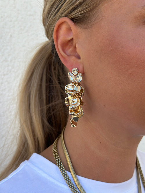 BOW19DETAILS - LEAF STONE EARRINGS - GOLD