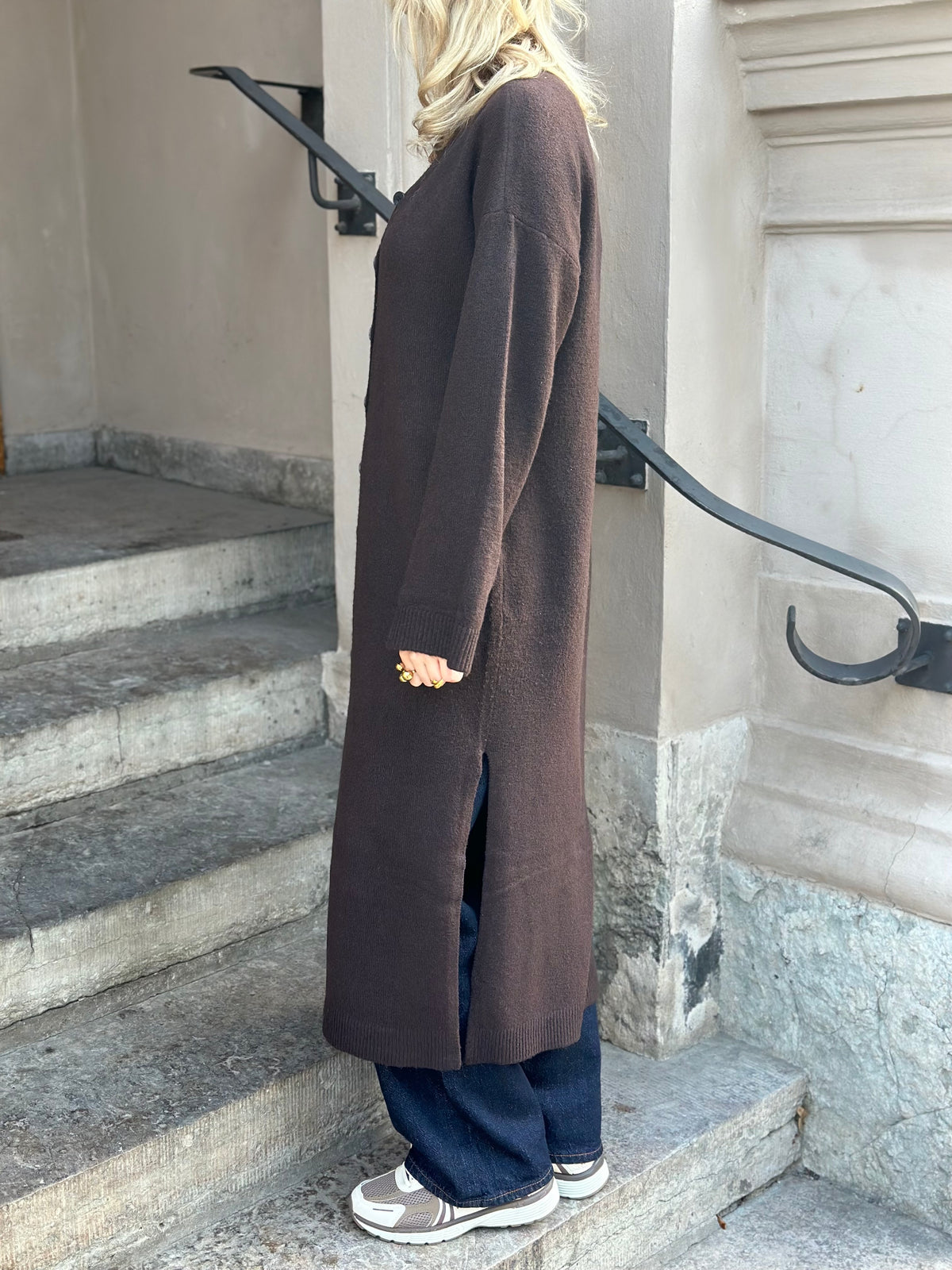 AWARE - NINNA LS V-NECK 7/8 KNIT DRESS - CHOCOLATE TORTE
