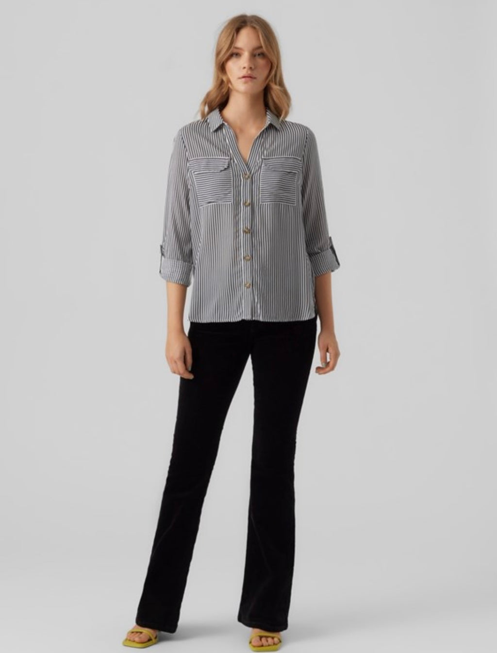 VERO MODA - BUMPY L/S SHIRT NEW - SNOW WHITE/INDIA INK