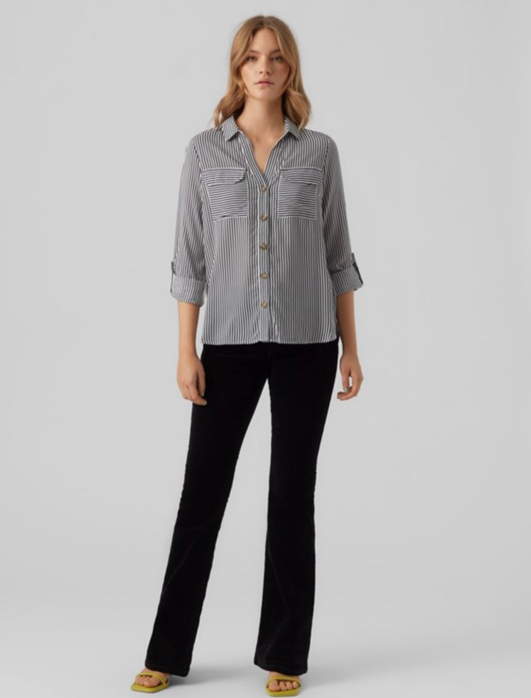 VERO MODA - BUMPY L/S SHIRT NEW - SNOW WHITE/INDIA INK