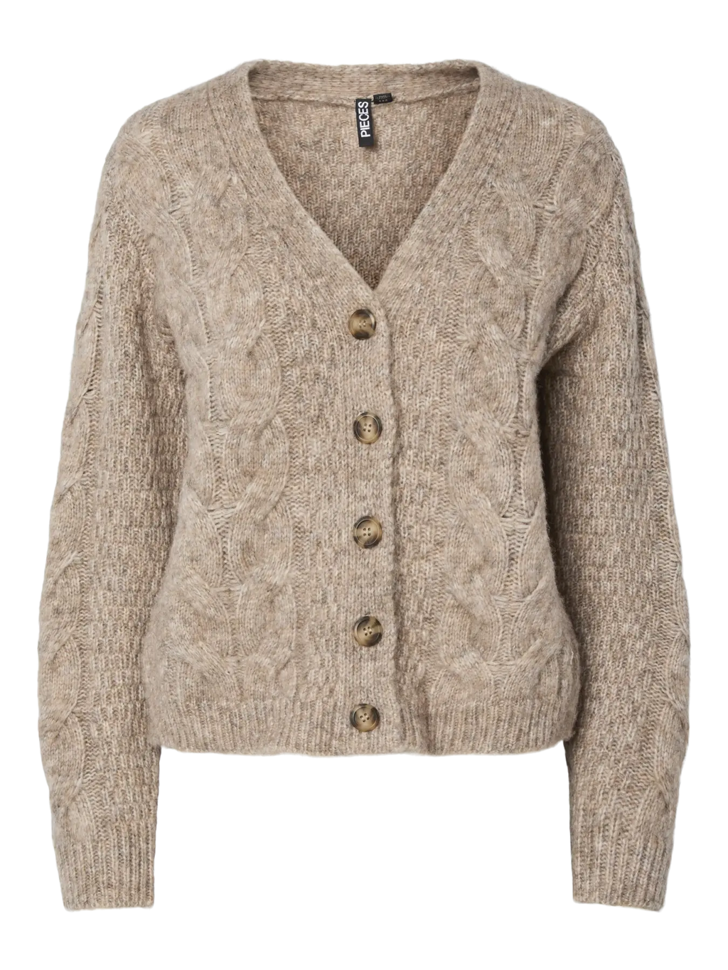 PIECES - NINA LS V-NECK KNIT CARDGIAN - FOSSIL