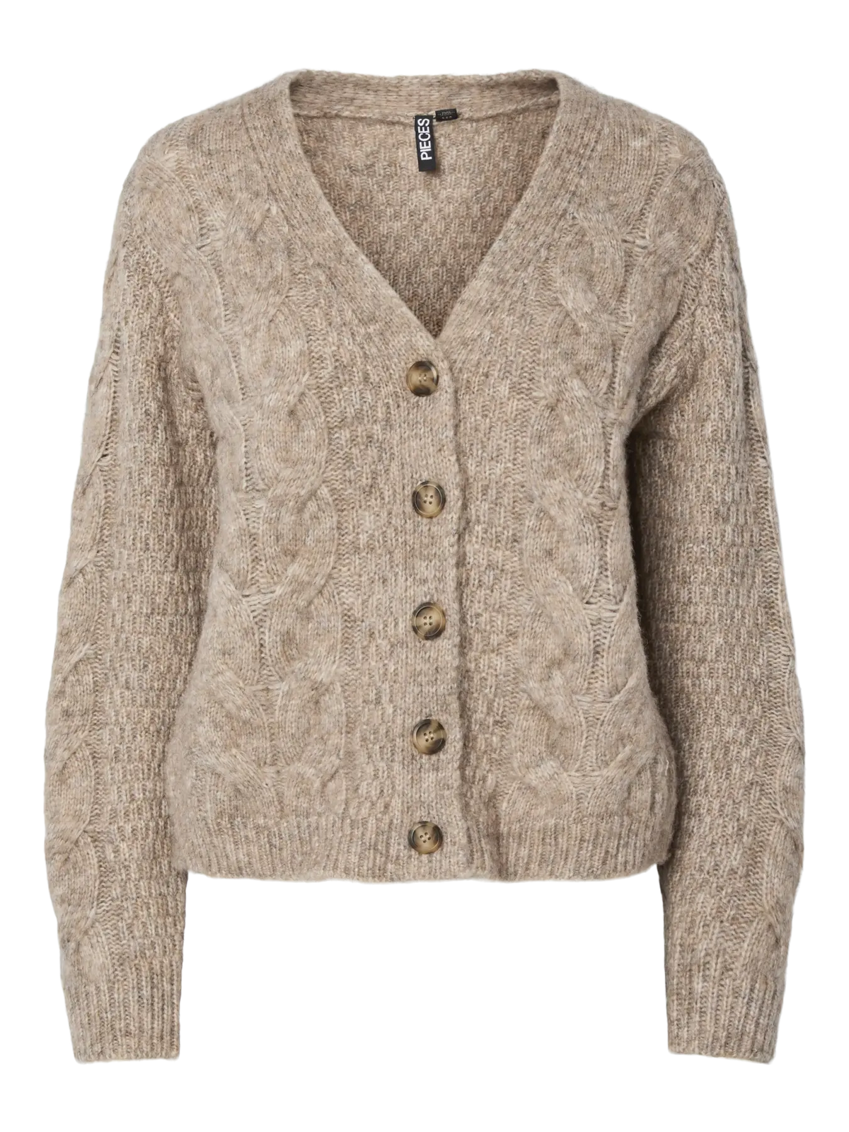 PIECES - NINA LS V-NECK KNIT CARDGIAN - FOSSIL