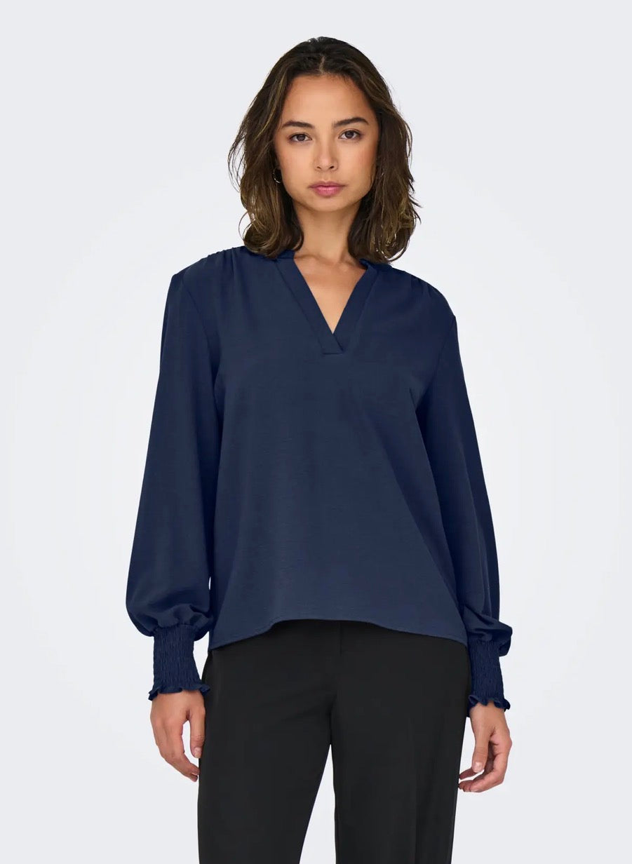 ONLY - METTE V-NECK LS SMOCK TOP - NAVAL ACADEMY
