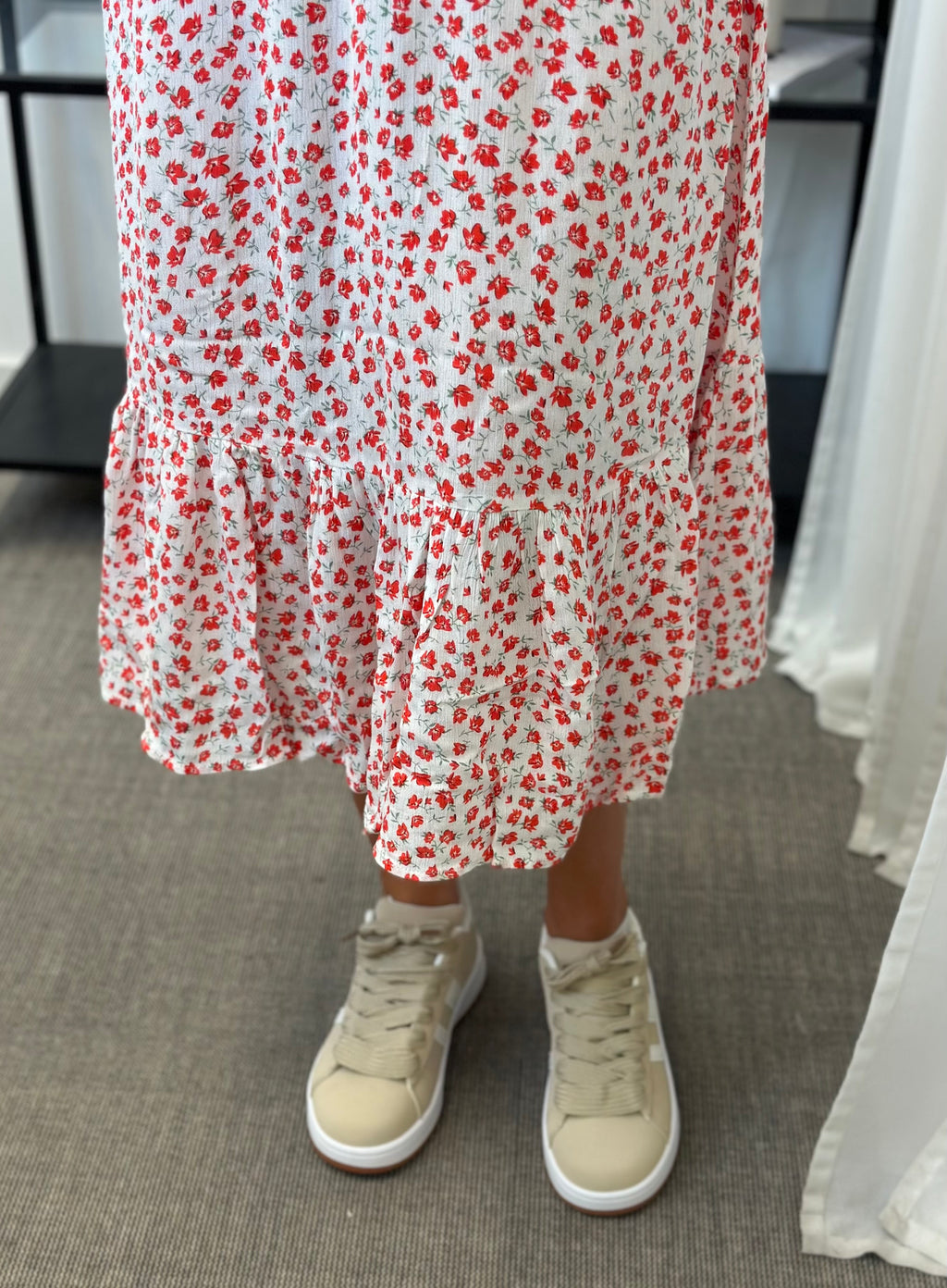 ONLY - CHINTI S/S LONG DRESS - CLOUD DANCER/ RED LUCY FLOWER