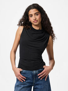 PIECES - MADISON SL DRAPED TOP - BLACK