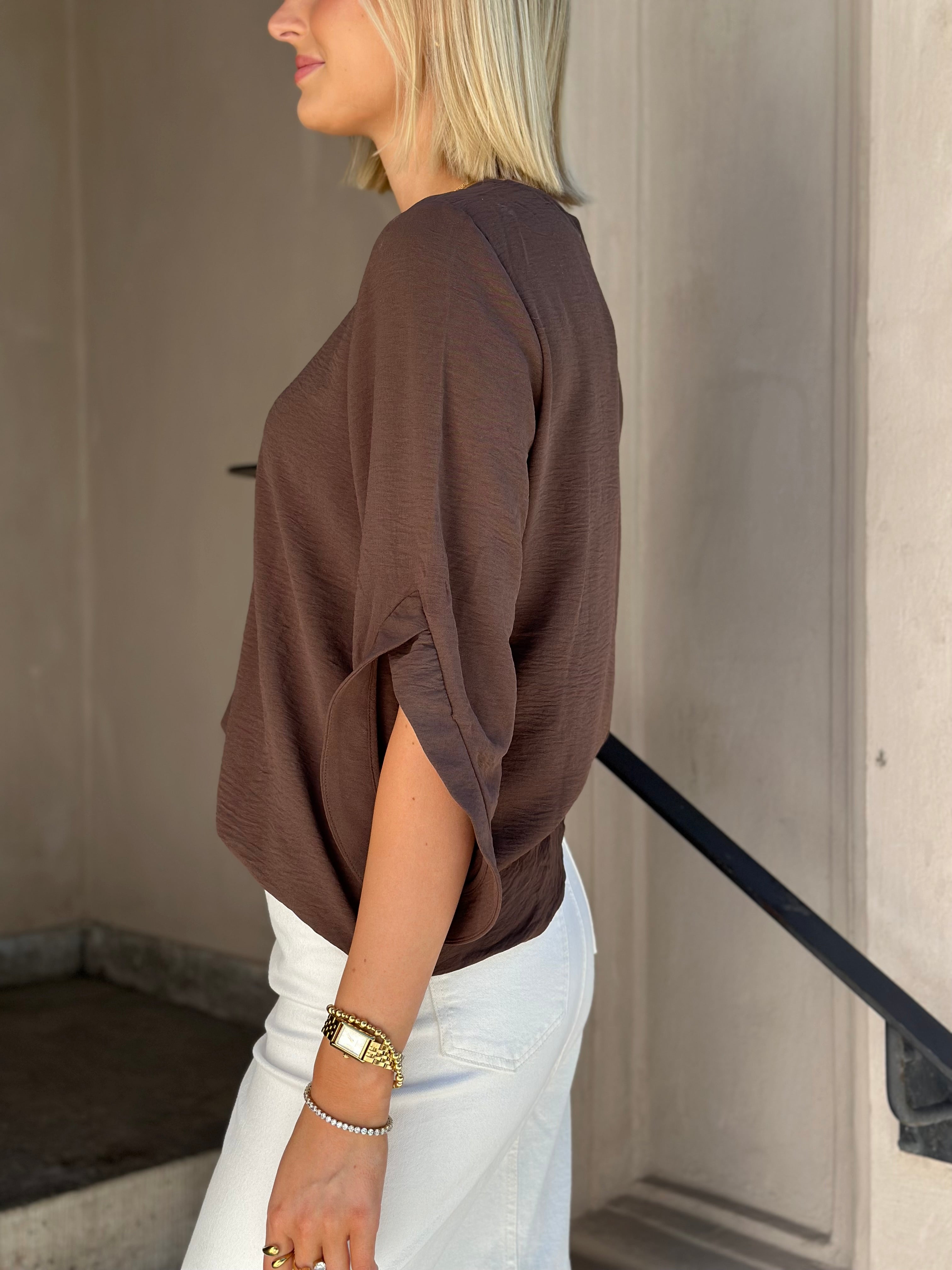 VEROMODA - ALVA 3/4 O-NECK TOP - CHOCOLATE MARTINI