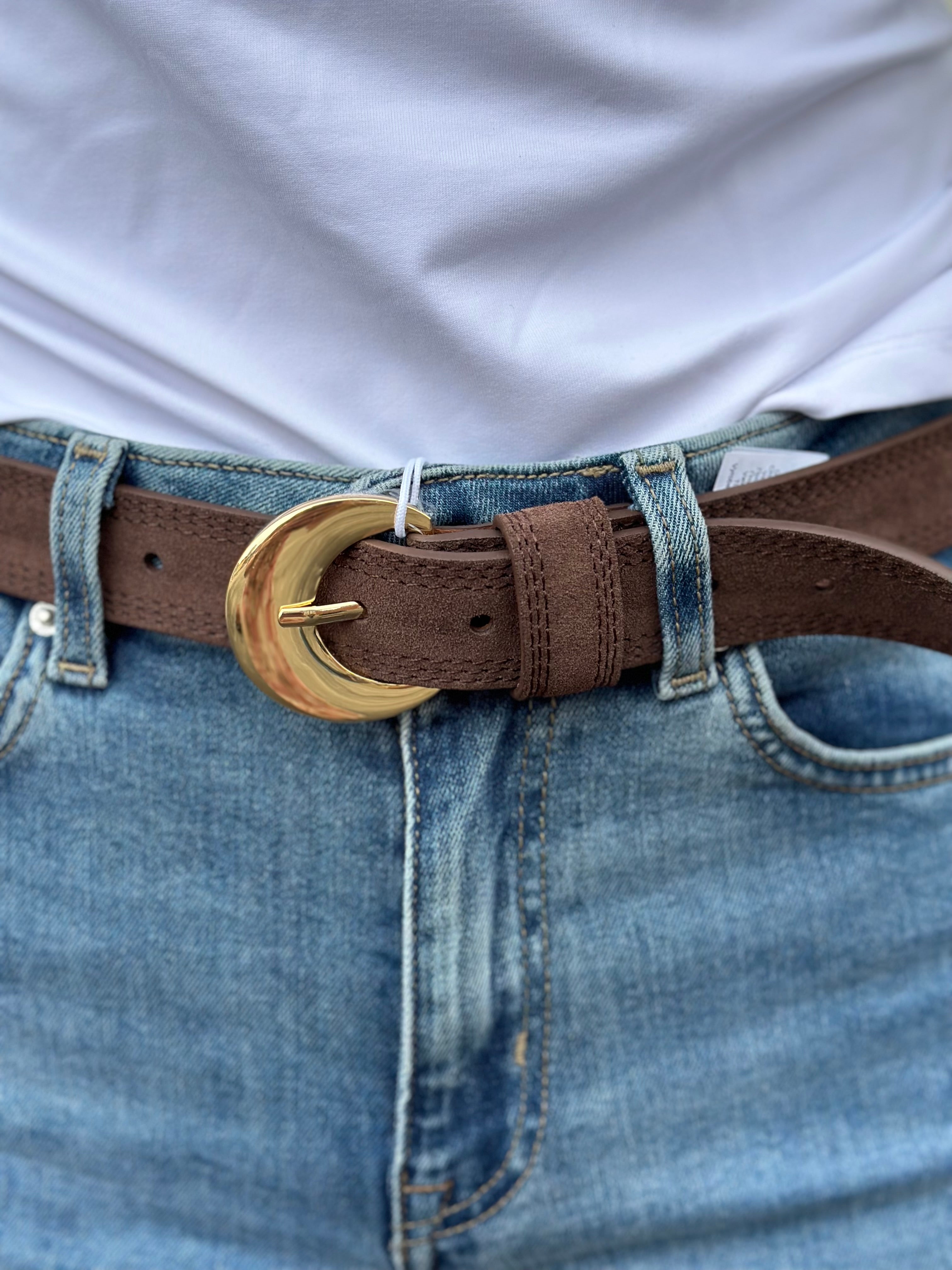 PIECES - BIRIA SUEDE JEANS BELT - COFFEE QUARTZ