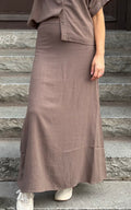 SELECTED FEMME - VIVA HW ANKLE LINEN BLEND SKIRT - CHOCOLATE CHIP