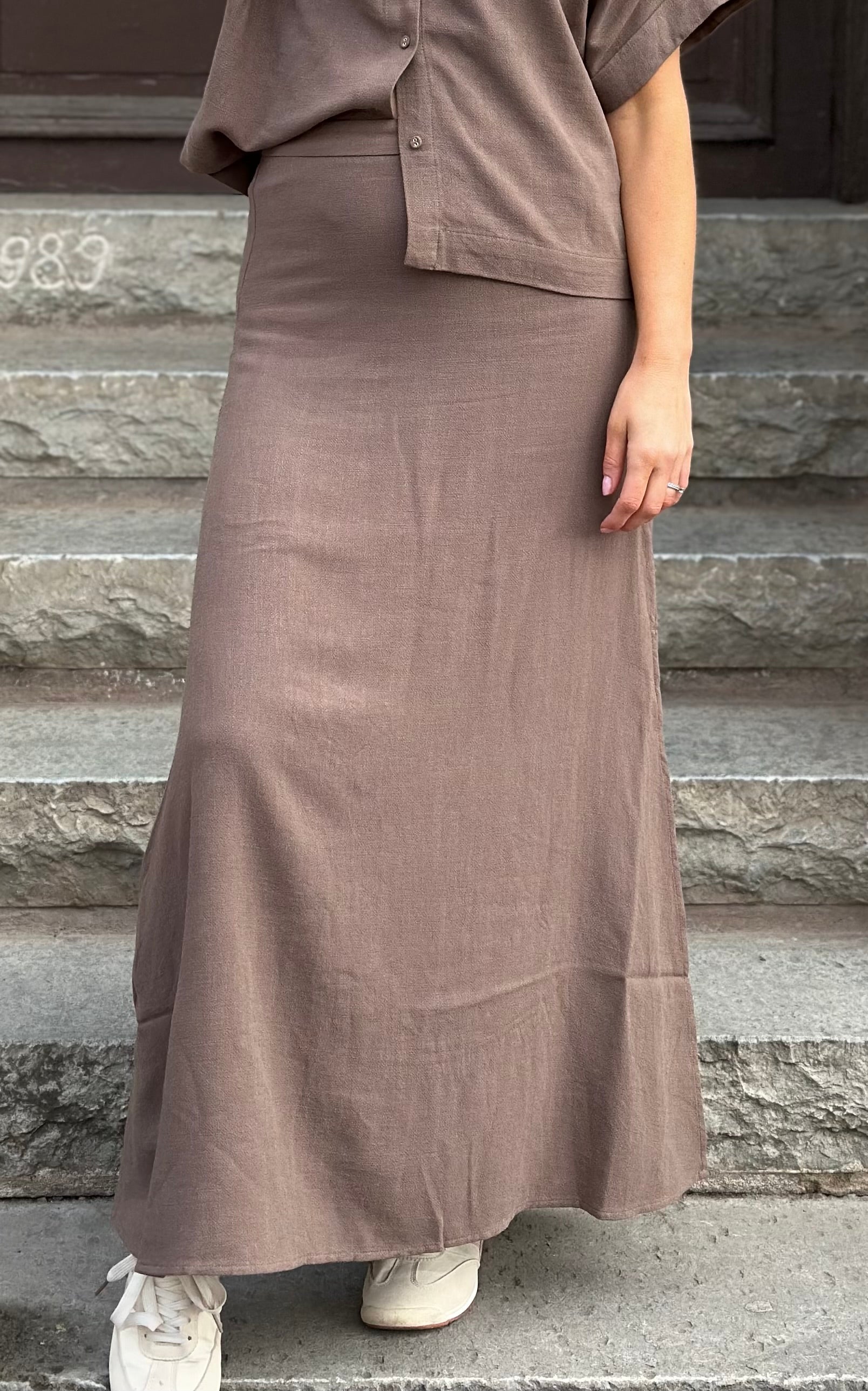 SELECTED FEMME - VIVA HW ANKLE LINEN BLEND SKIRT - CHOCOLATE CHIP