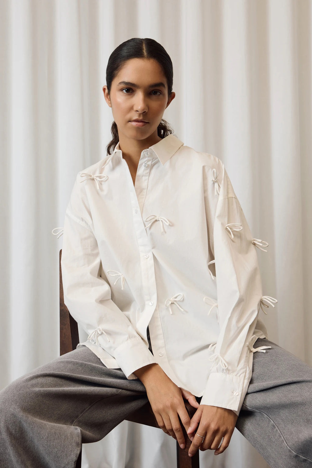 SOAKED - JOA BOW SHIRT - BROKEN WHITE