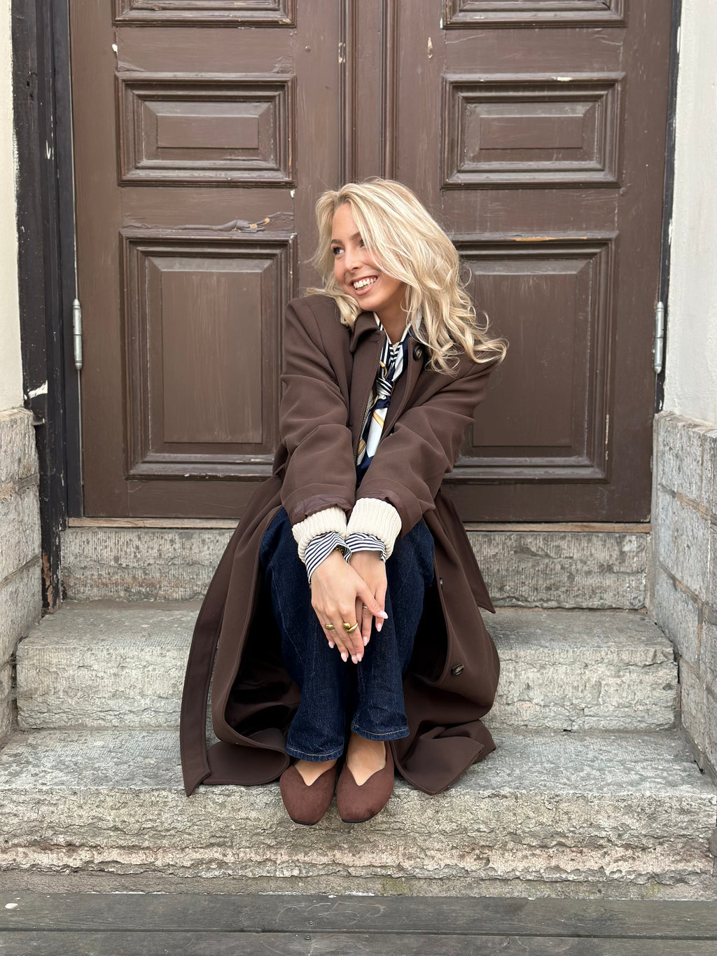 PIECES - AYA LONG COAT - HOT FUDGE