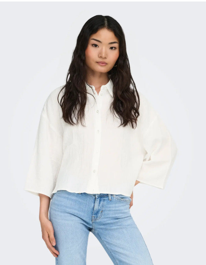 JDY - THEIS LIFE 3/4 CROP SHIRT - CLOUD DANCER