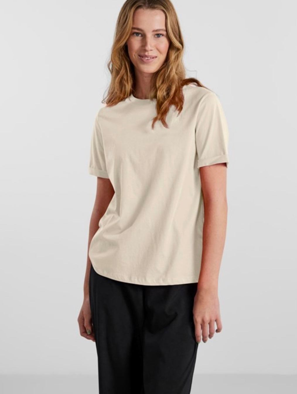 PIECES - RIA SS FOLD UP SOLID TEE - BIRCH