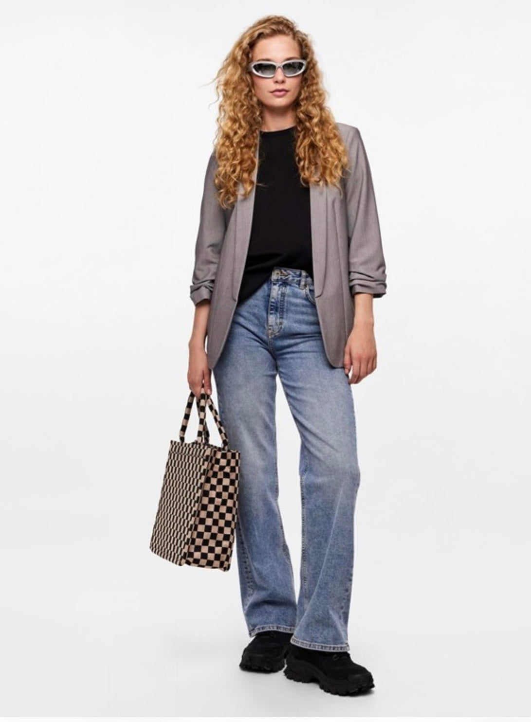 PIECES - BOSELLA 3/4 BLAZER - LIGHT GREY MELANGE