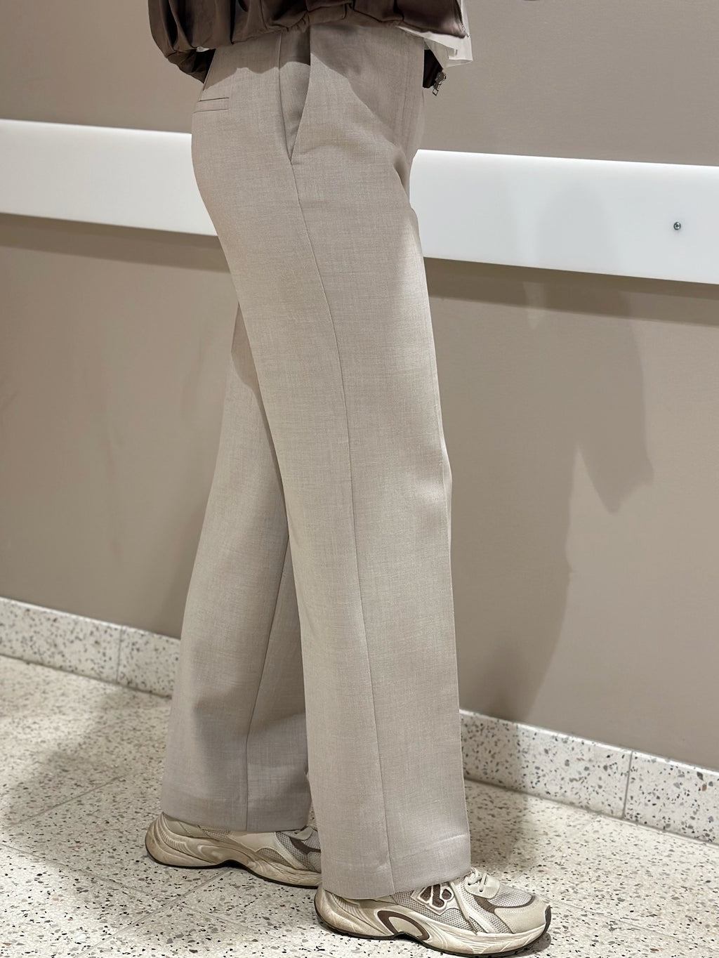 SELECTED FEMME - RITA MW WIDE PANT - ISLAND FOSSIL/MELANGE