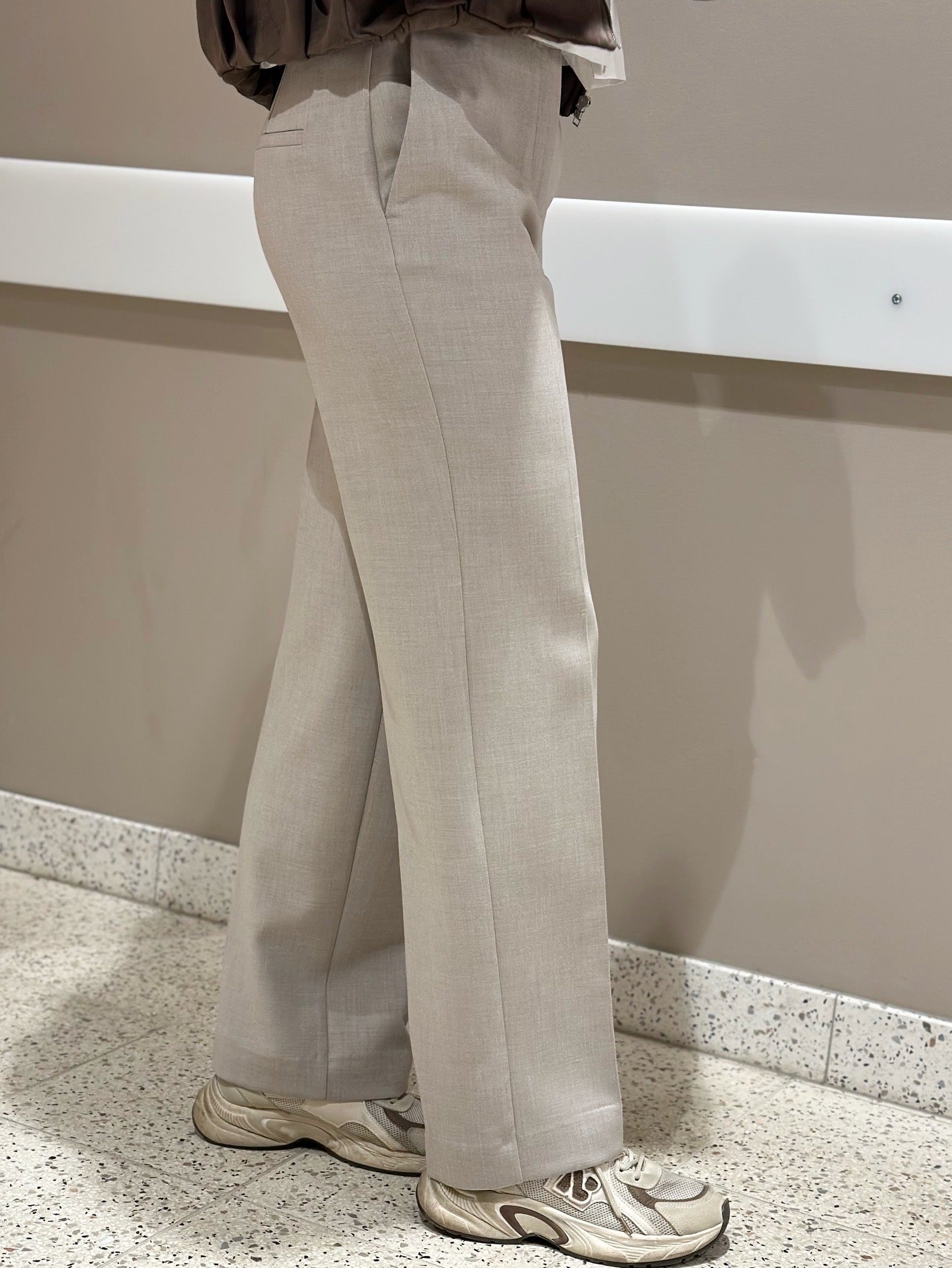 SELECTED FEMME - RITA MW WIDE PANT - ISLAND FOSSIL/MELANGE