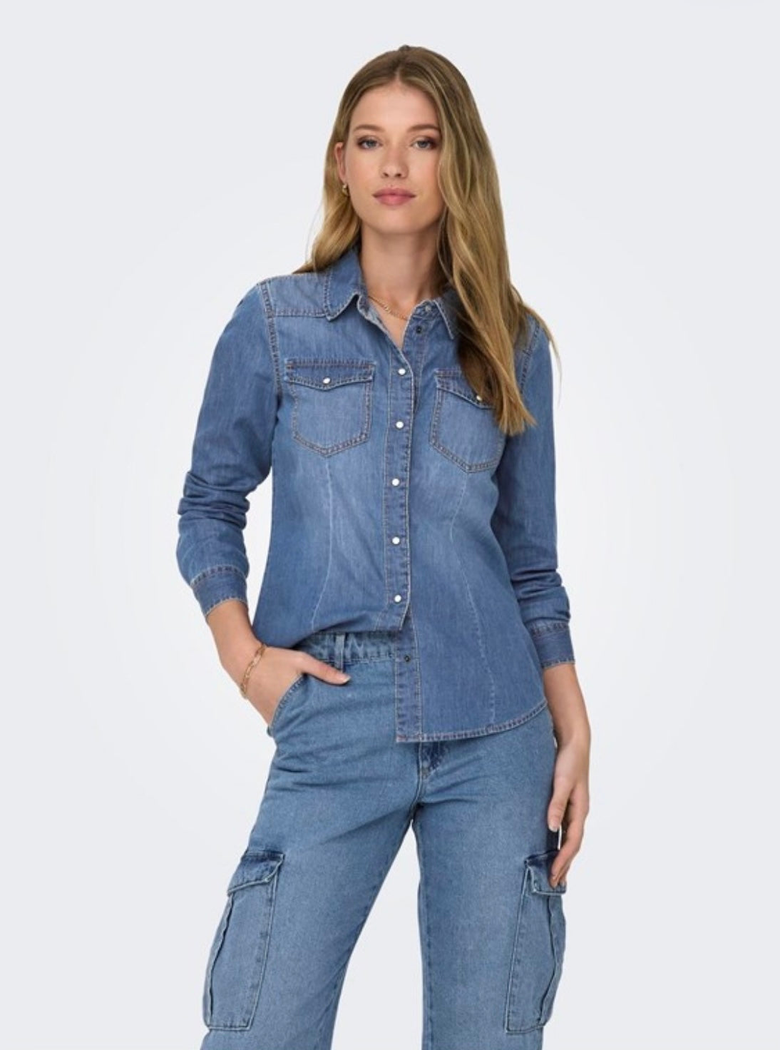 ONLY - ALEXA L/S DNM SHIRT ANA - MEDIUM BLUE DENIM
