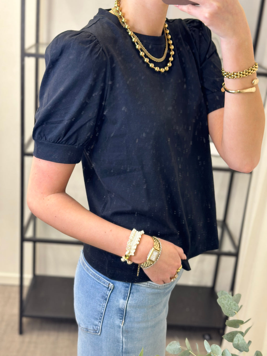 AWARE - KERRY 2/4 O-NECK TOP - BLACK