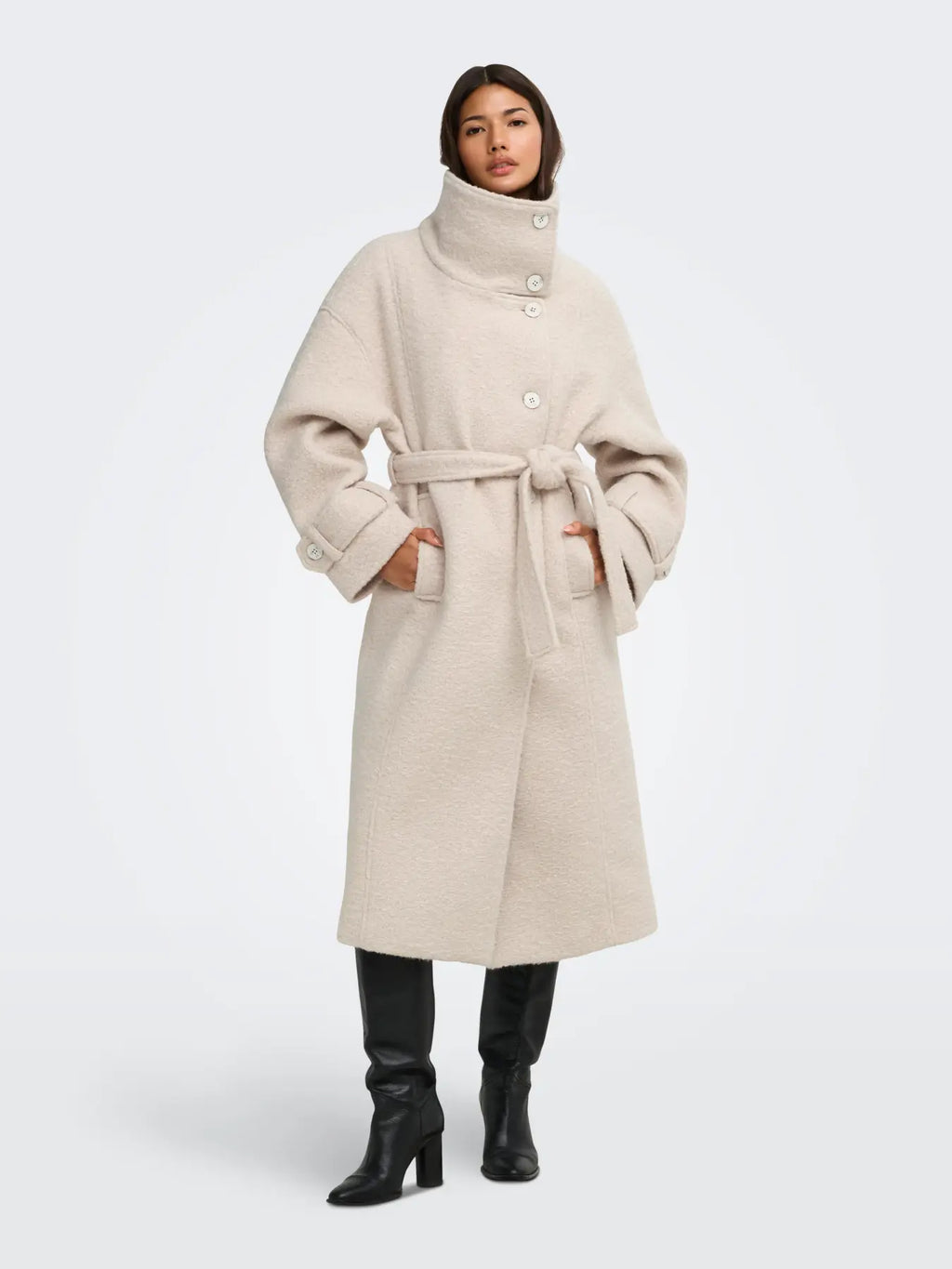 ONLY - BRANDY HIGH NECK COAT - PUMICE STONE