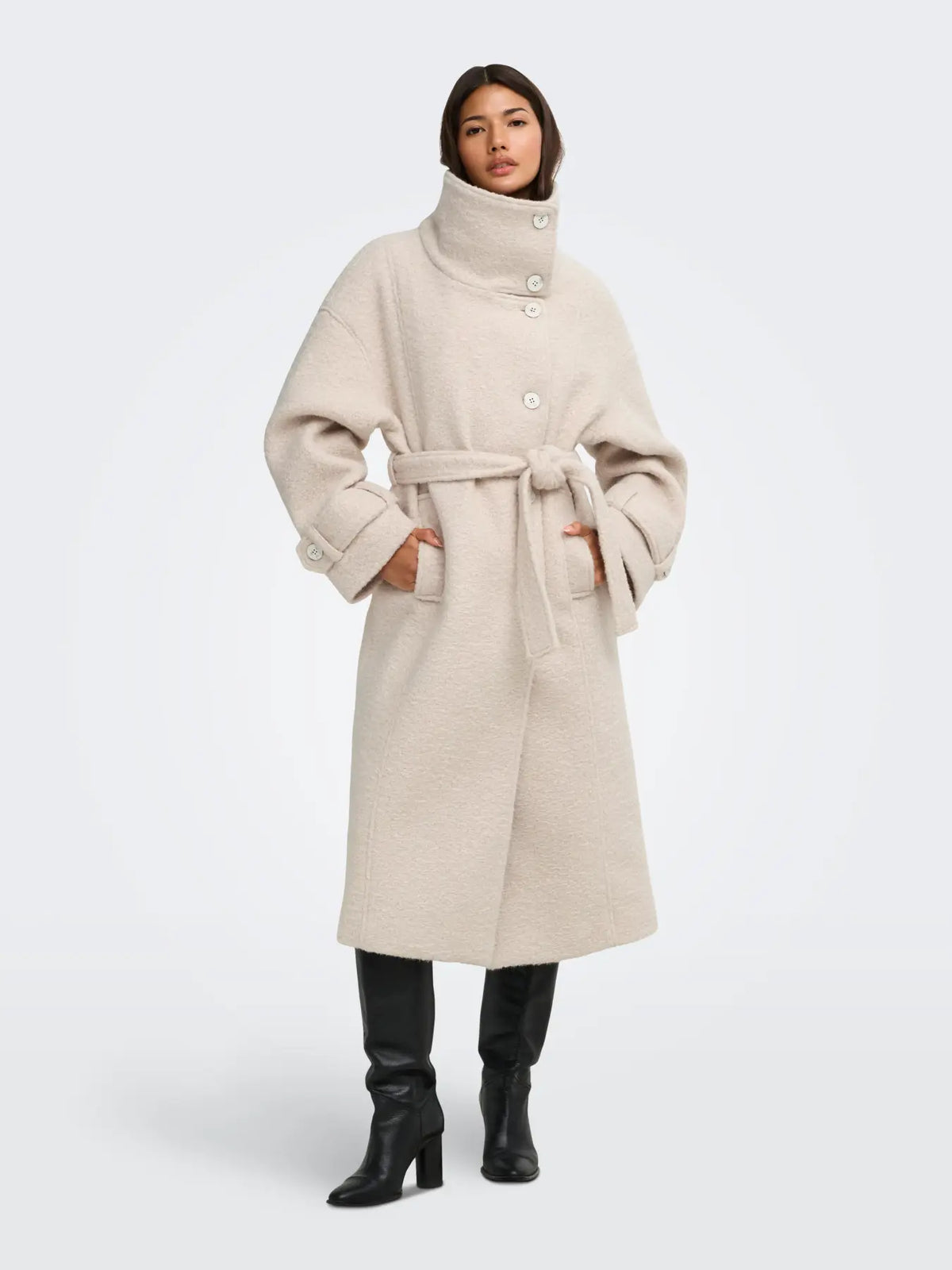 ONLY - BRANDY HIGH NECK COAT - PUMICE STONE