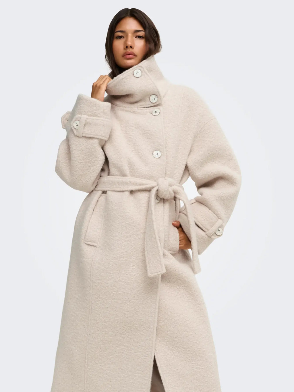 ONLY - BRANDY HIGH NECK COAT - PUMICE STONE
