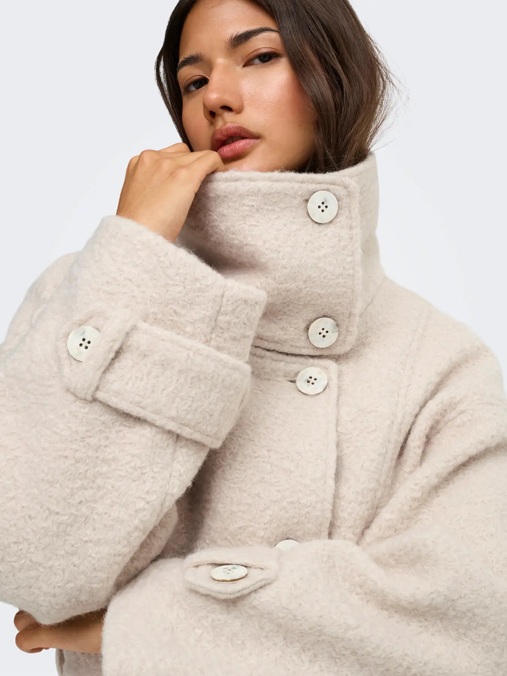 ONLY - BRANDY HIGH NECK COAT - PUMICE STONE
