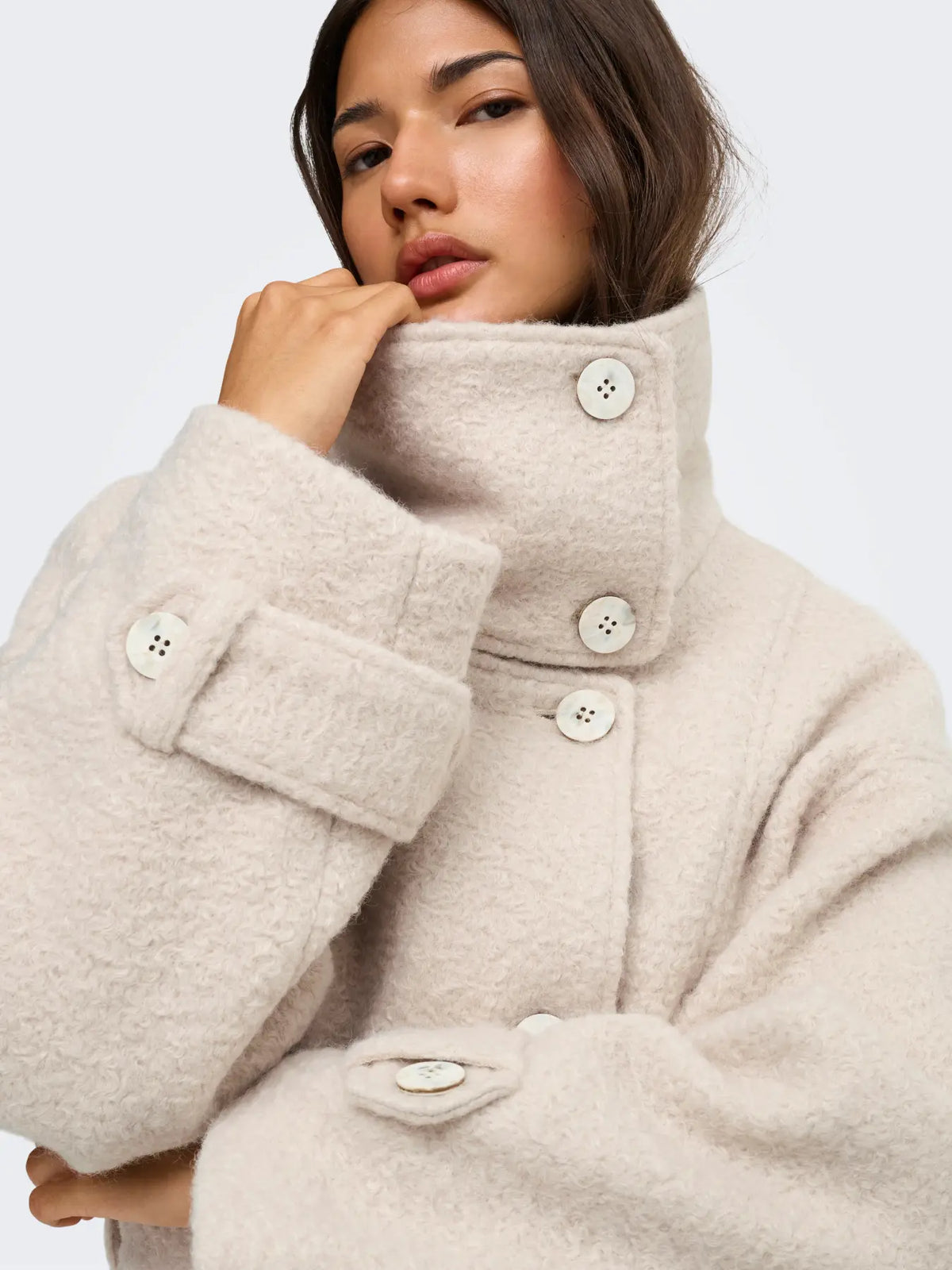 ONLY - BRANDY HIGH NECK COAT - PUMICE STONE