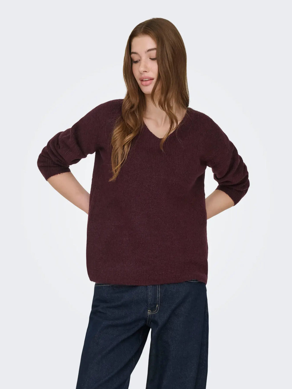 ONLY - CAMILLA V-NECK L/S PULLOVER KNIT - PORT ROYALE MELANGE