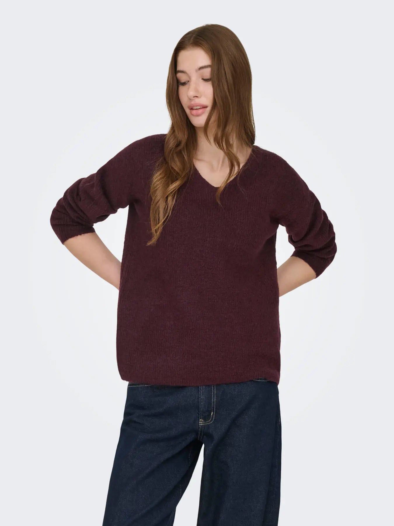 ONLY - CAMILLA V-NECK L/S PULLOVER KNIT - PORT ROYALE MELANGE