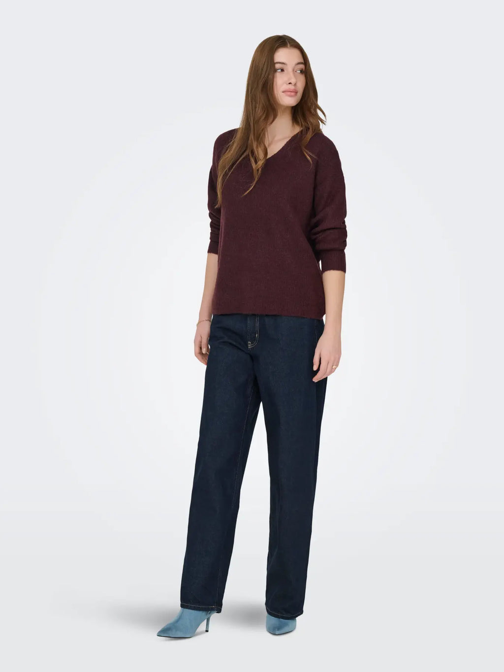 ONLY - CAMILLA V-NECK L/S PULLOVER KNIT - PORT ROYALE MELANGE