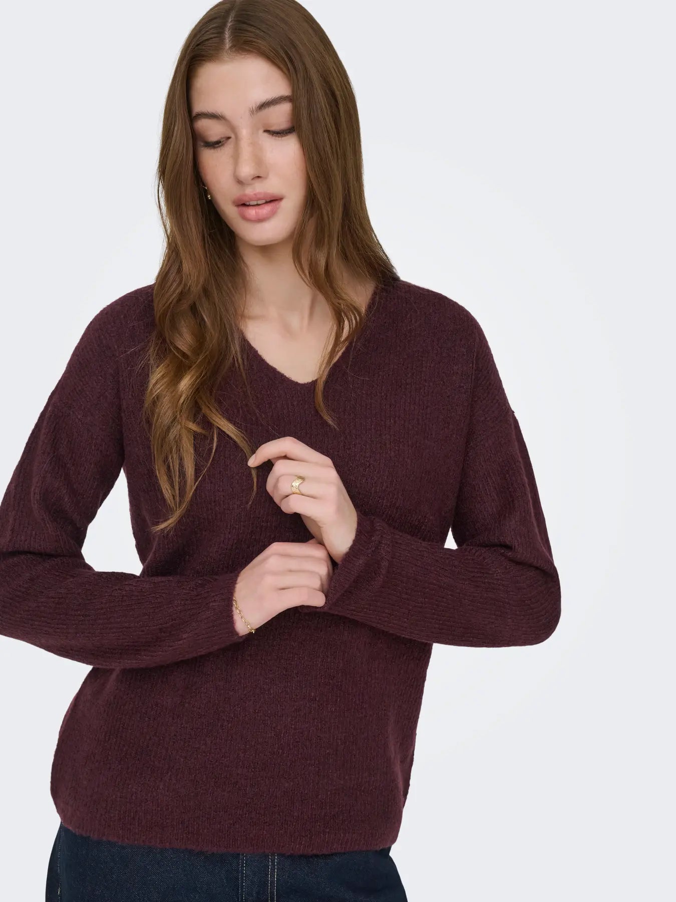 ONLY - CAMILLA V-NECK L/S PULLOVER KNIT - PORT ROYALE MELANGE