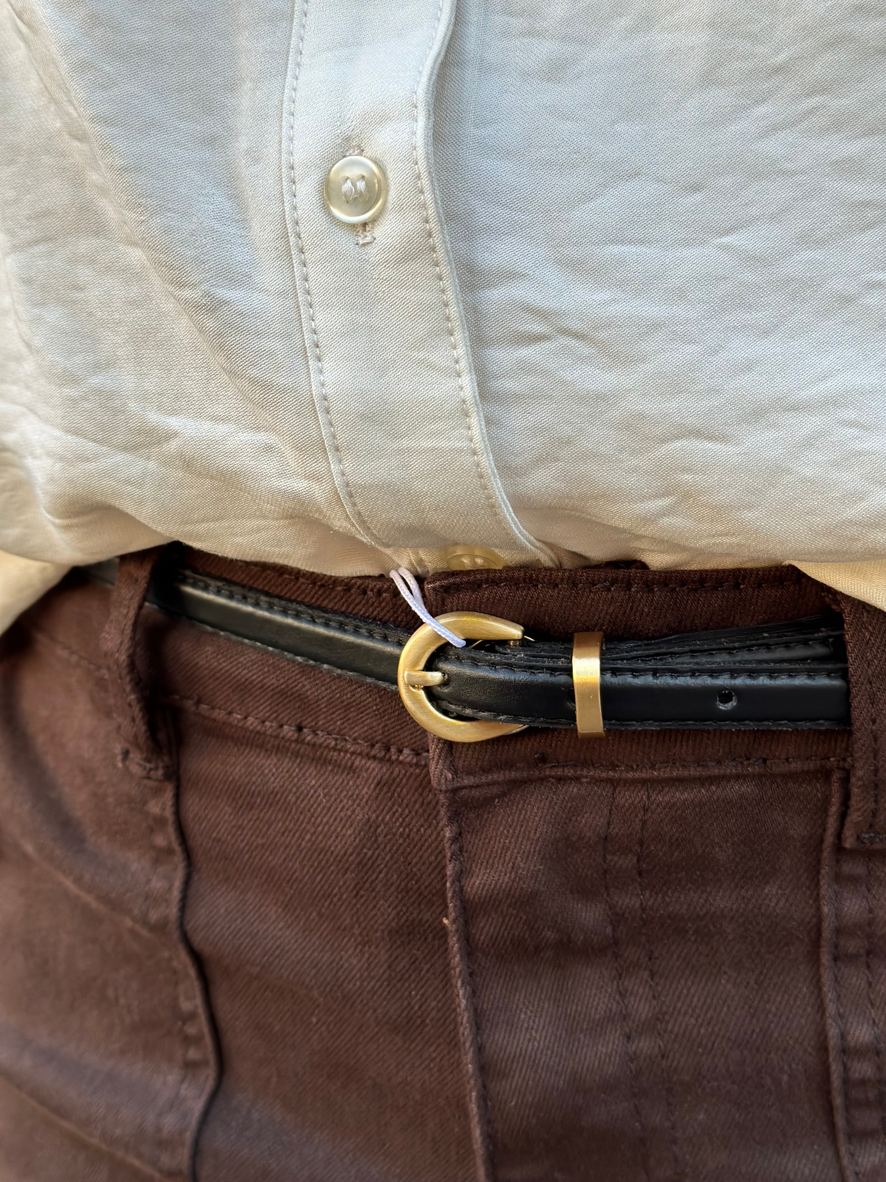 VEROMODA - DANIELA LEATHER BELT - BLACK/BRUSHED GOLD