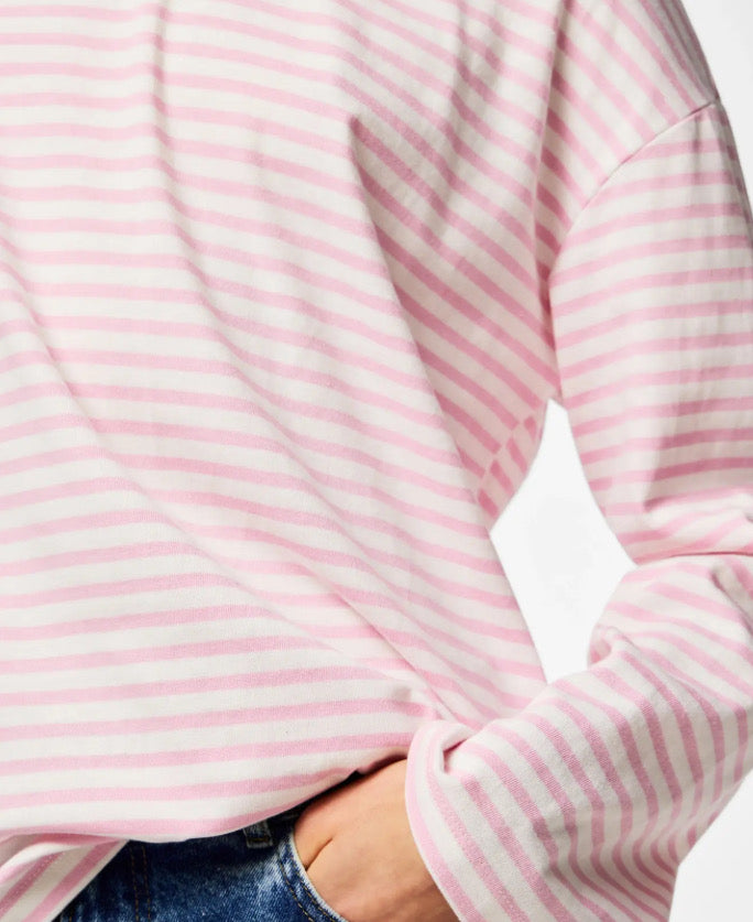 PIECES - SADIE LS TOP - BRIGHT WHITE/ROSEATE SPOONBILL