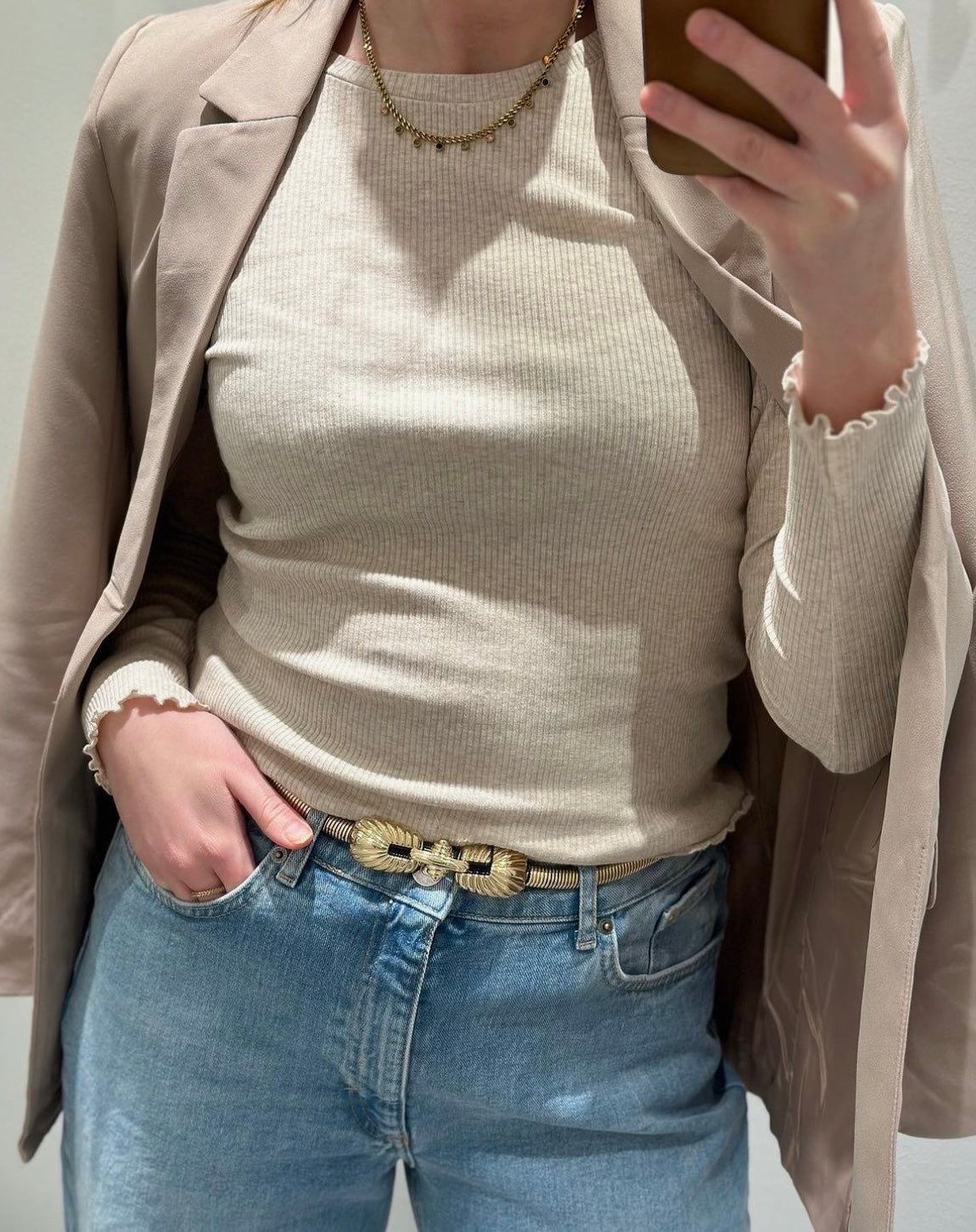 SELECTED FEMME - ANNA LS CREW NECK TEE - OATMEAL