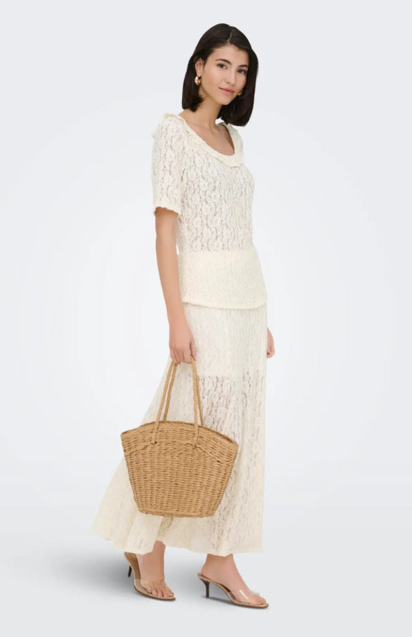 JDY - GALLAS LONG LACE SKIRT - PRISTINE