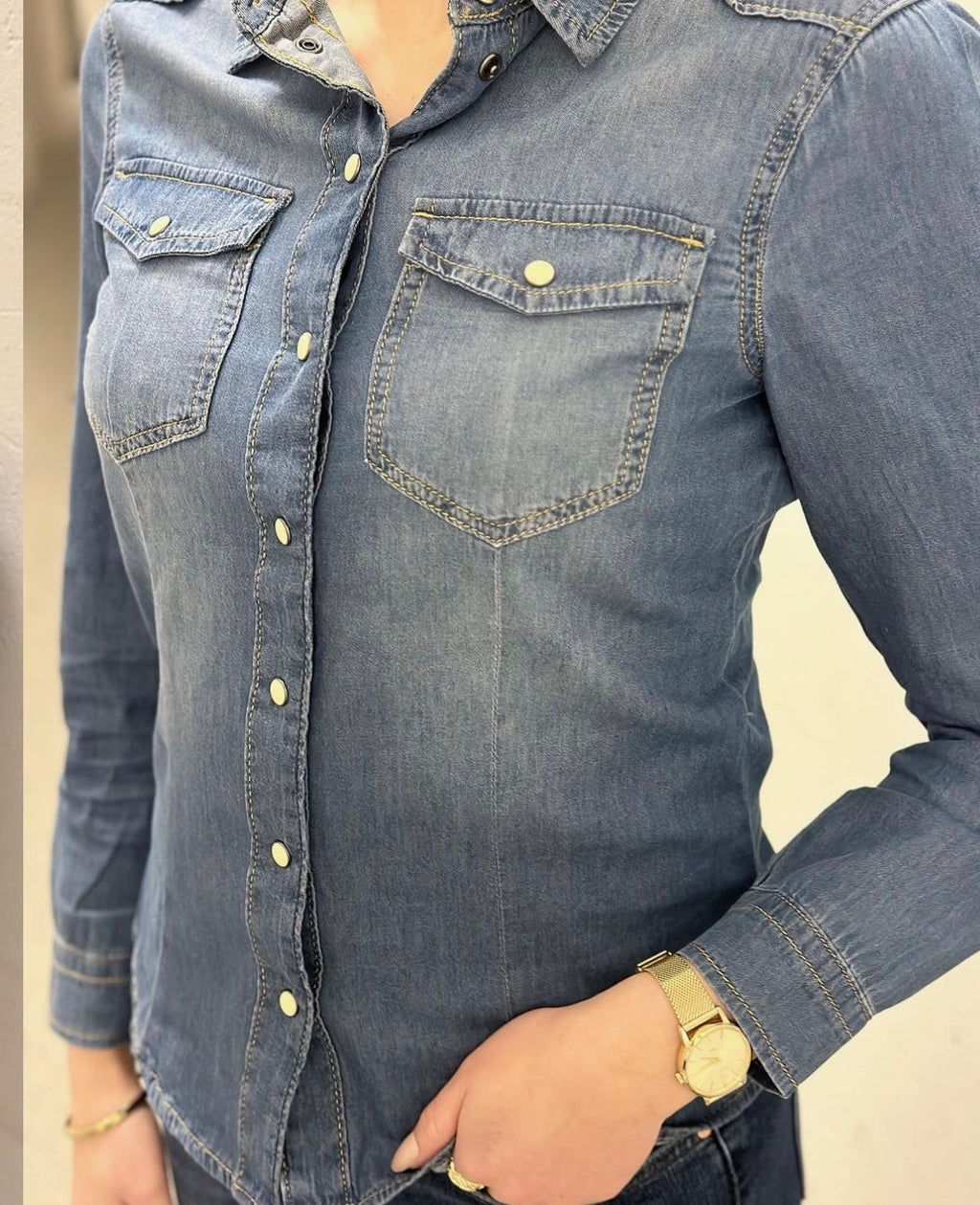 ONLY - ALEXA L/S DNM SHIRT ANA - MEDIUM BLUE DENIM