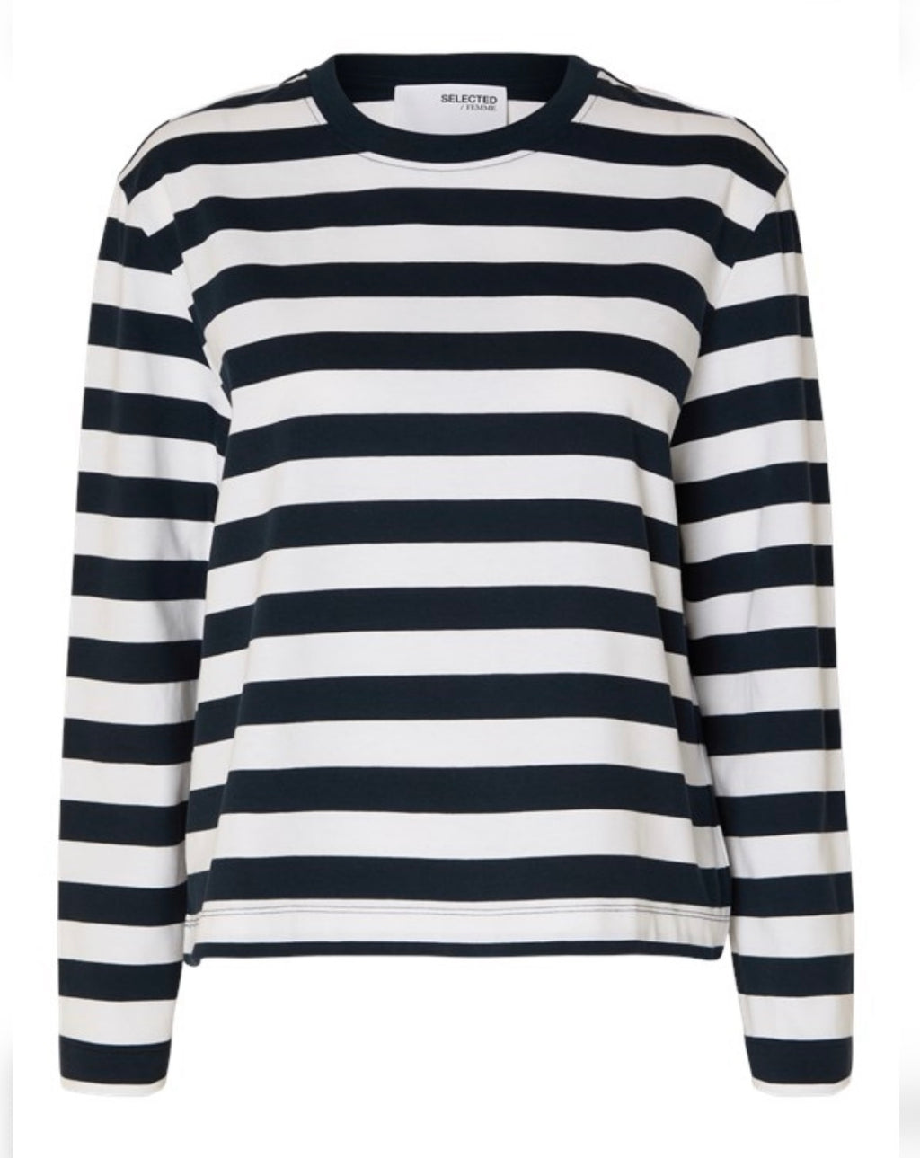 SELECTED FEMME - ESSENTIAL LS STRIPED BOXY TEE - DARK SAPPHIRE/BRIGHT WHITE