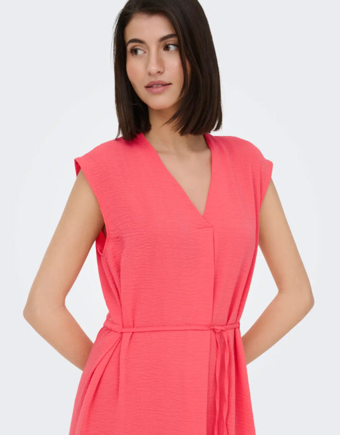JDY - DIVYA LIFE S/L MIDI DRESS - CALYPSO CORAL