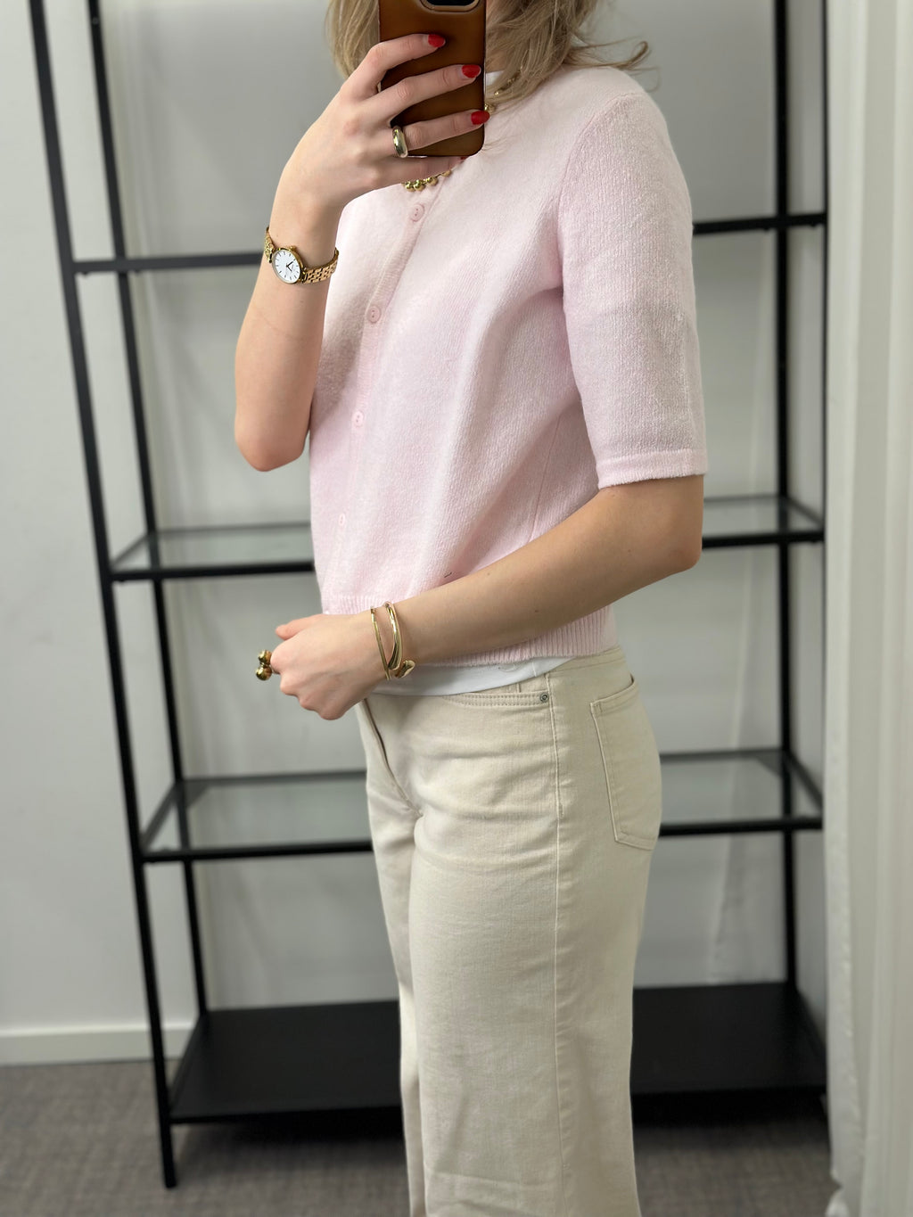 ONLY - DOFFY 2/4 O-NECK BUTTON CARDIGAN - PINK-A-BOO