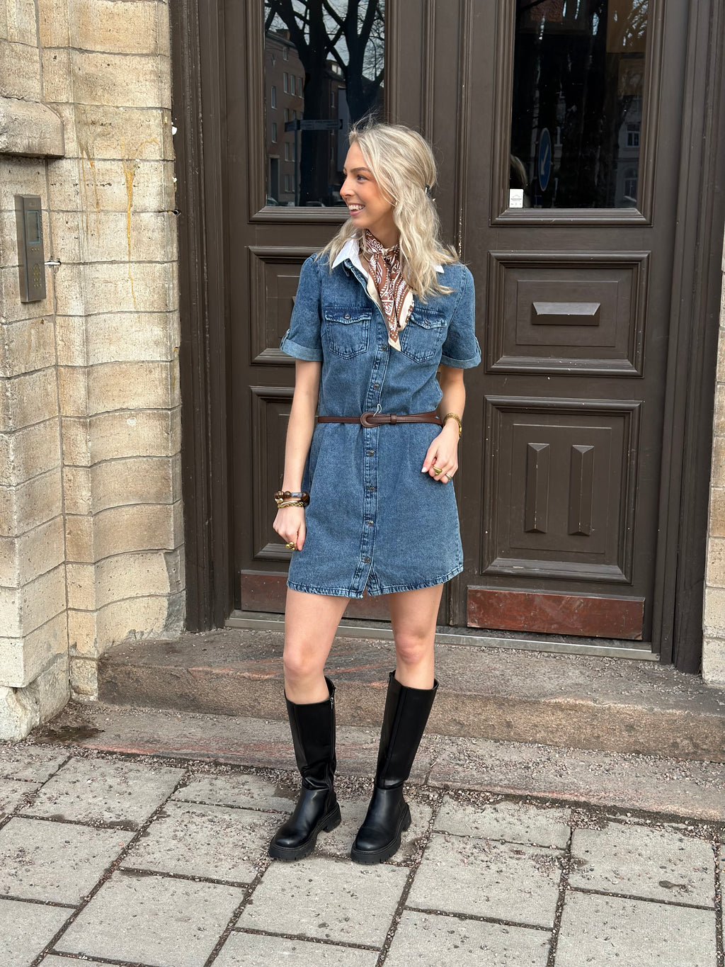 VEROMODA - JENNIE SS SHORT DENIM DRESS - MEDIUM BLUE DENIM