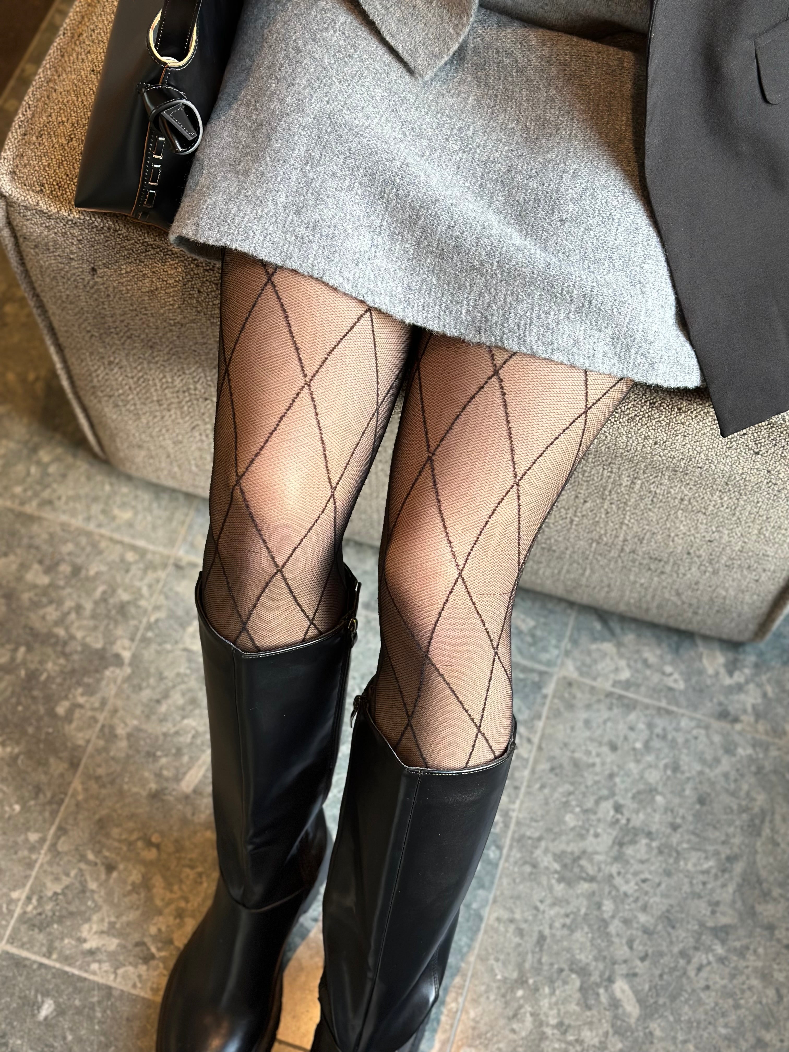 PIECES - RABINE TIGHTS - BLACK/CHECK