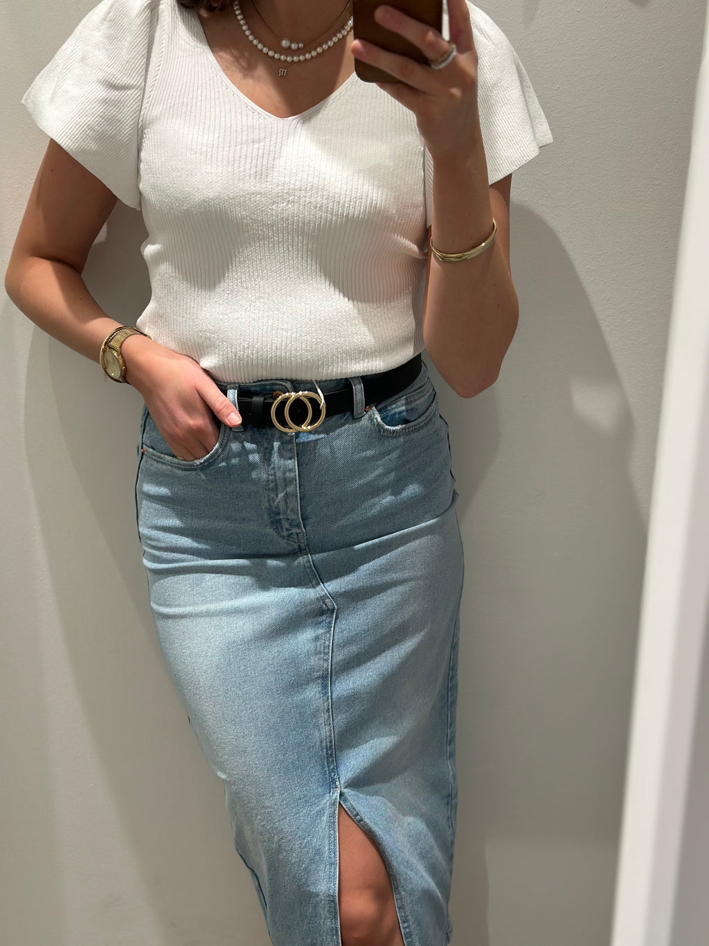 VERO MODA - VERI HR CALF DENIM SKIRT - LIGHT BLUE DENIM