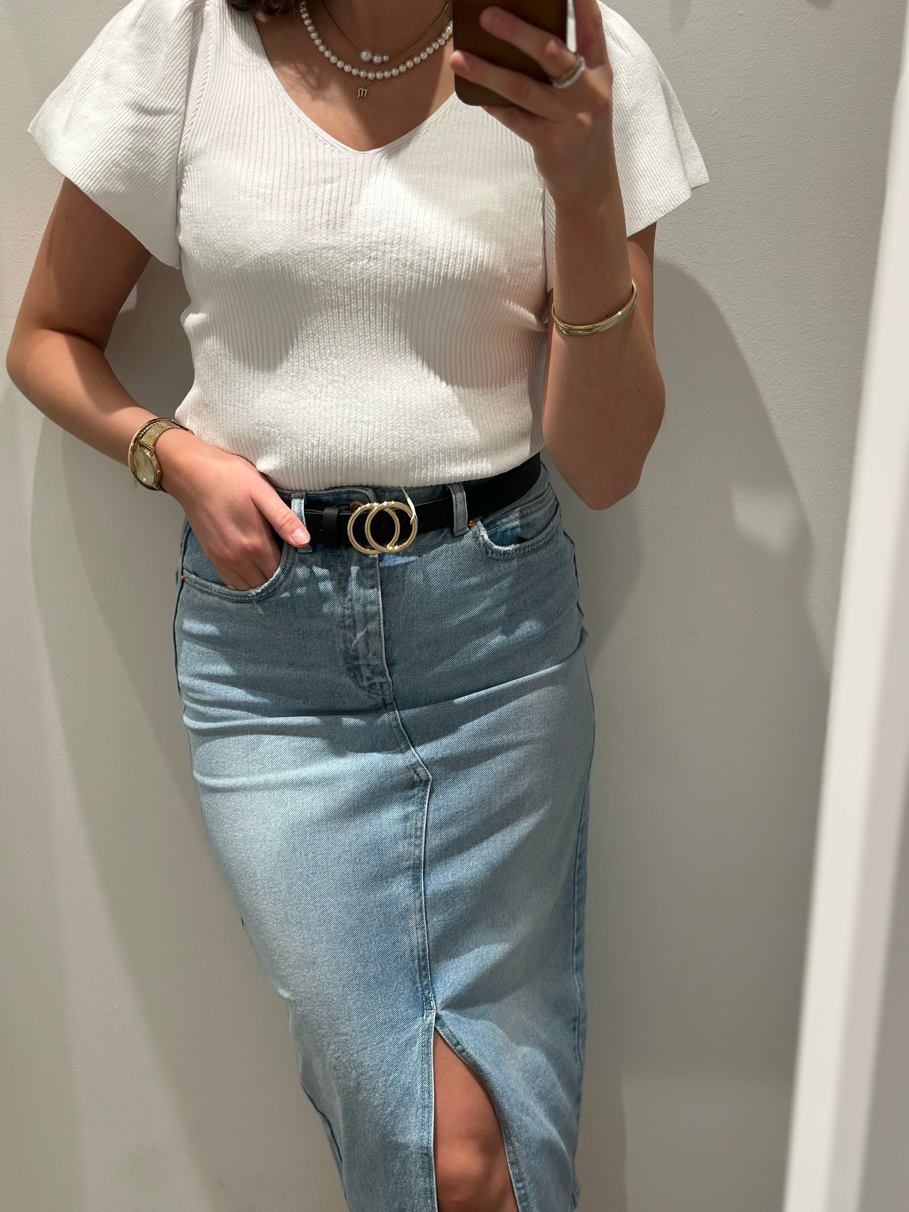 VERO MODA - VERI HR CALF DENIM SKIRT - LIGHT BLUE DENIM