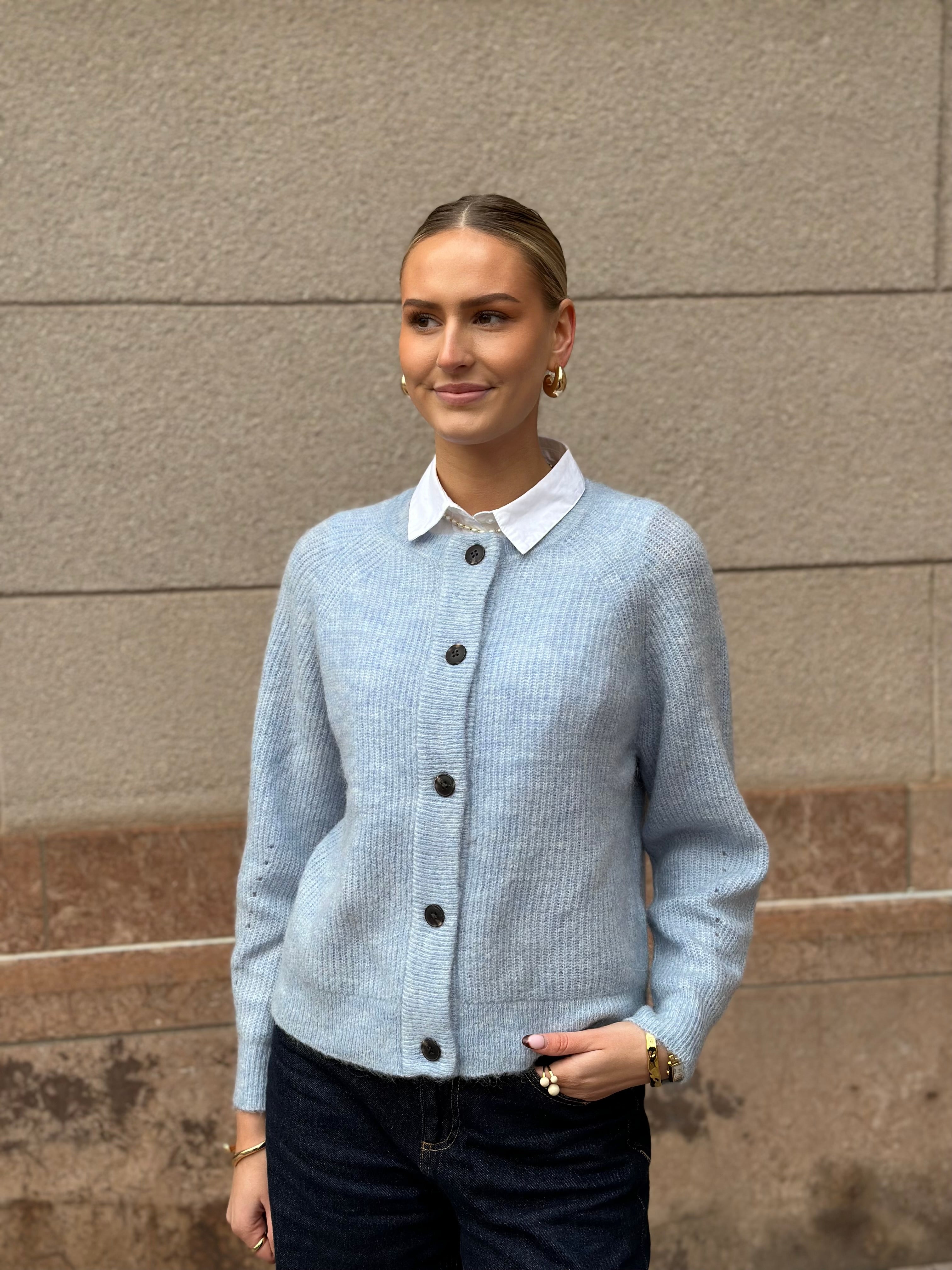 SELECTED FEMME - LULU SHORT CARDIGAN - CASHMERE BLUE/MELANGE